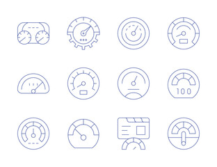 Speedometer icons. Thin Line style, editable stroke. speedometer, speed, efficiency, dashboard, speed limit, performance, car dashboard