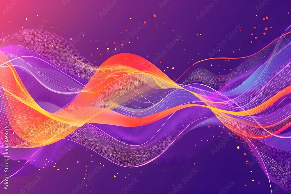 Wall mural colorful abstract background with colorful wavy lines and dots. vector illustration of dynamic waves