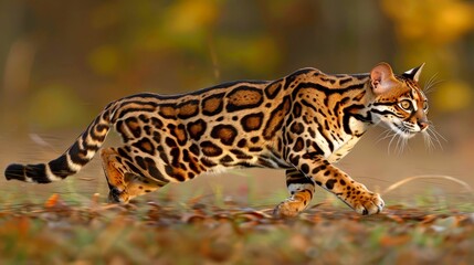 A Leopard Cat Slinks Through Autumn Foliage