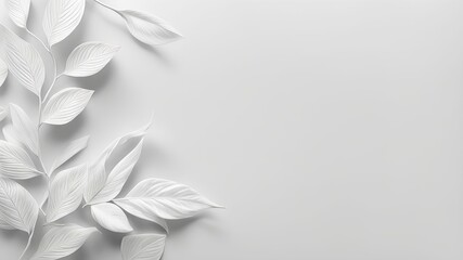 Fundo branco com flores brancas estilizadas na lateral, espaço para texto.