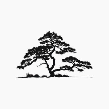 Elegant bonsai tree silhouette art