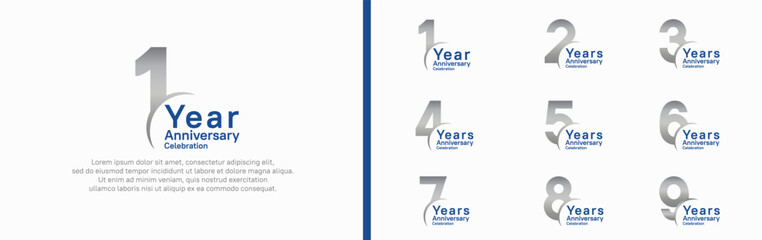 anniversary logotype set. vector design silver and blue color can be use for special moment