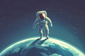 Obraz premium astronaut climbing the earth in full view , vector