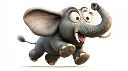A cheerful cartoon elephant running playfully with a joyful expression.