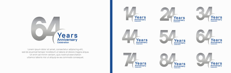 anniversary logotype set. vector design silver and blue color can be use for special moment