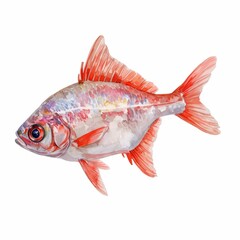 watercolor painting of a bright cardinalfish with its silver and red colors, on isolated white background