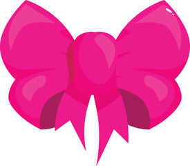 Big, shiny pink gift bow tied with an overhand knot