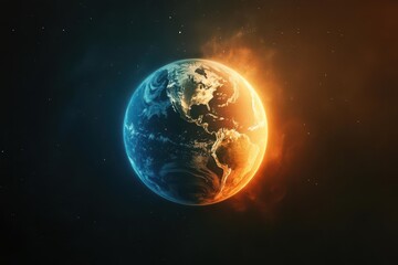 Obraz premium A timelapse of Earth turning from bluegreen to a scorching, barren orange due to global temperature rise