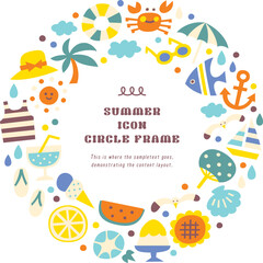 夏素材のアイコンイラストリース円形枠