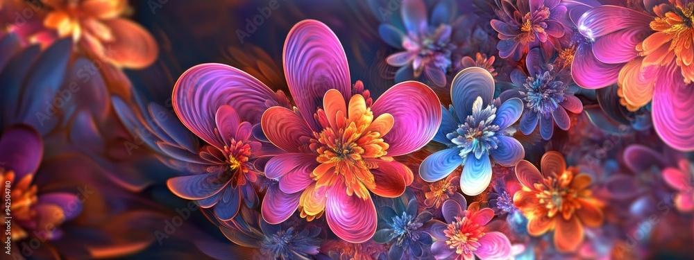 Aufkleber Beautiful Abstract Background in a 3D cartoon rendering Modern graphic art with colorful floral fractals and digital fantasy effects Ideal for trendy desktop wallpaper and futuristic banner design