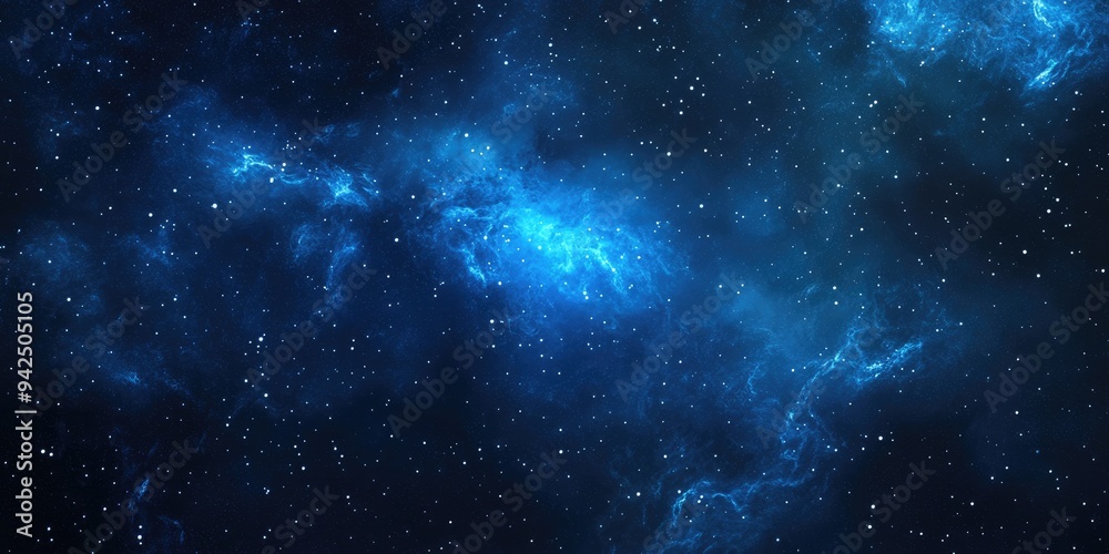 Poster bright stars in a deep space are depicted in a 3d cartoon rendering featuring a blue cold nebula and