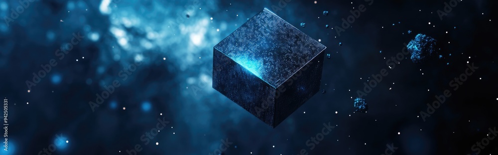Aufkleber abstract cosmic background featuring a dark blue square in a 3d cartoon rendering futuristic space i