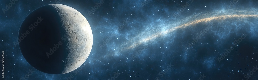 Poster crescent moon and jupiter depicted in 3d cartoon rendering