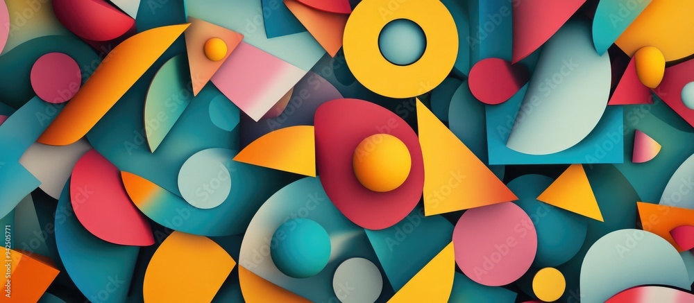 Aufkleber Geometric pattern featuring a palette of cosmic colors in a 3D cartoon rendering