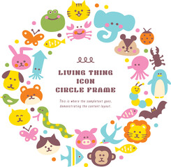 生き物素材のアイコンイラストリース円形枠
