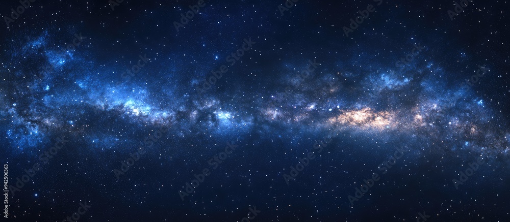 Poster panorama view of the universe captured in a 3d cartoon rendering showcasing the milky way galaxy and