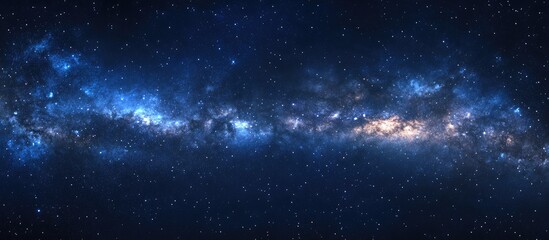 Naklejka premium Panorama view of the universe captured in a 3D cartoon rendering showcasing the Milky Way galaxy and stars against a night sky backdrop