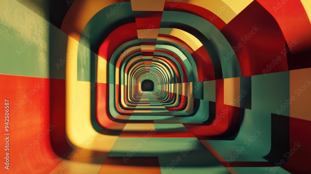Poster Abstract fractal background featuring a tunnel and squares in a 3D cartoon rendering