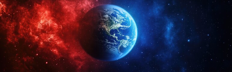 Fototapeta premium Cartoon 3D rendering of an abstract collage featuring the Earth in outer space Blue marble wallpaper Our home