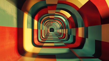 Abstract fractal background featuring a tunnel and squares in a 3D cartoon rendering