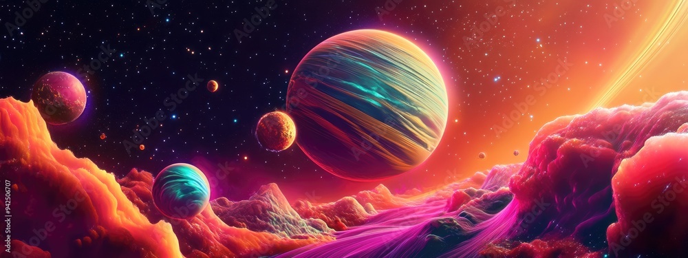Poster Exploring outer space in a 3D cartoon rendering Mixed media