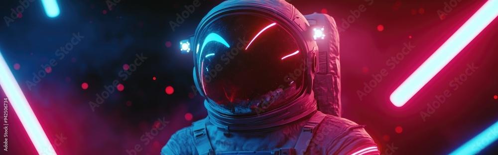 Aufkleber 3D cartoon depiction of an astronaut in outer space using mixed media