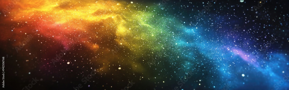 Poster Abstract background for space galaxy spectrum concept featuring a colorful display of stars in a rainbow color palette set against a dark backdrop 3D cartoon rendering of this vibrant scene enhanc
