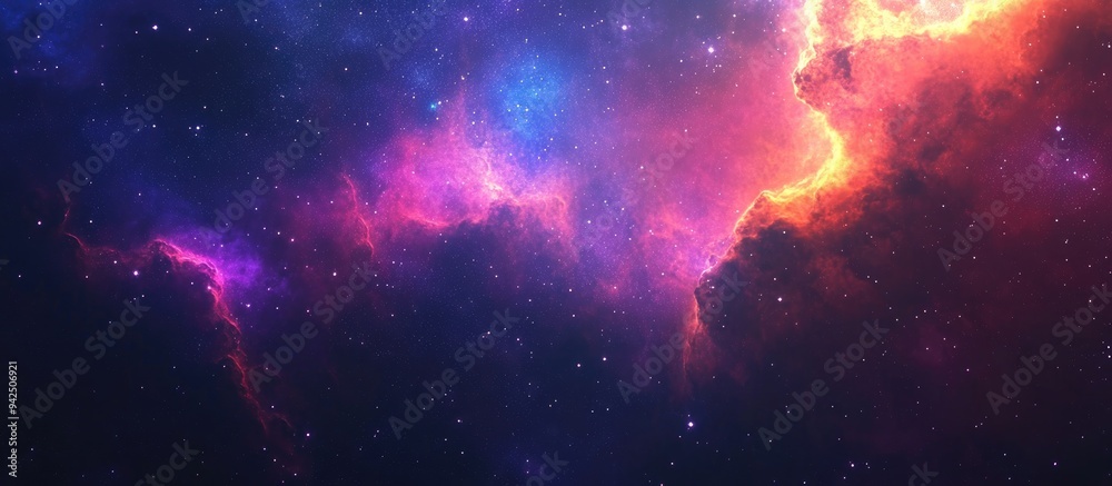 Poster colorful galaxy cloud nebula in a 3d cartoon rendering featuring a starry night cosmos and a superno