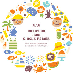 夏休み素材のアイコンイラストリース円形枠