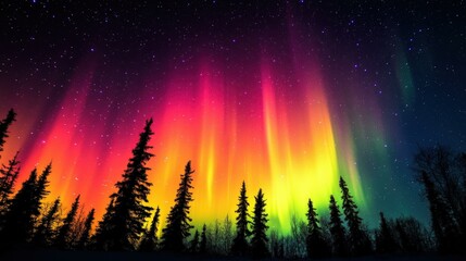 Fototapeta premium Northern Lights Display Over Silhouetted Forest