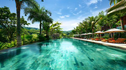 Outdoor swimming pool in tropical resort