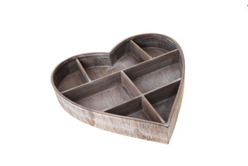 Obraz premium empty wooden heart shelf isolated on white