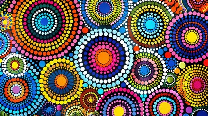Australian Aboriginal Traditional Dot Painting Featuring Bright Colors