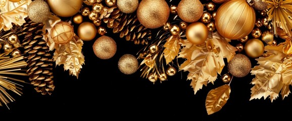 Obraz premium Golden Christmas Decorations Border