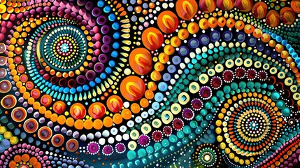 Australian Aboriginal Traditional Dot Painting Featuring Bright Colors