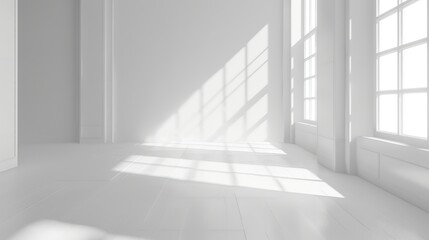 Obraz premium Minimalist White Room with Sunlight Streaks.