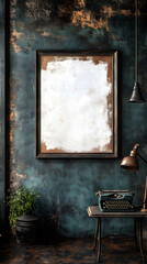 old room with a frame with PNG file mockup photo frame
