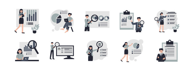 Data Information flat illustration set. Include of information, data, network, internet, and development. Vector illustration isolated transparent background