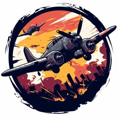 Airplane Flying Over War-Torn City