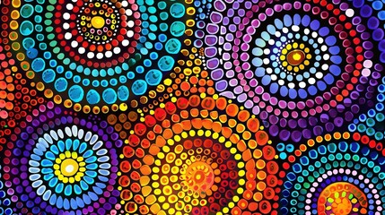 Bright and Vibrant Dot Painting in Traditional Australian Aboriginal Style