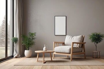 Minimalist Living Room with Armchair, Coffee Table, and Plants