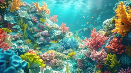 Vibrant Underwater Coral Reef with Colorful Fish.