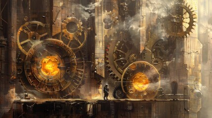 Steampunk Machinery in a Futuristic City.