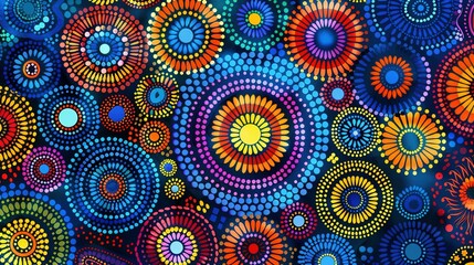 Traditional Australian Aboriginal Dot Painting Artwork in Vibrant Bright Colors