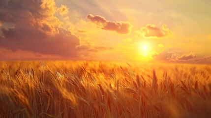 Obraz premium Summer landscape image of wheat field at sunset with beautiful l