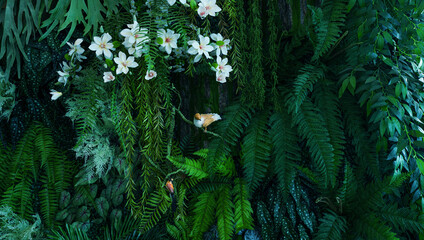 Full Frame of Green Leaves Pattern Background, Nature Lush Foliage Leaf Texture, tropical leaf.