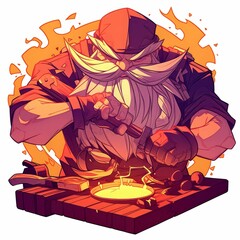 A Dwarven Blacksmith Working on a Molten Metal Project