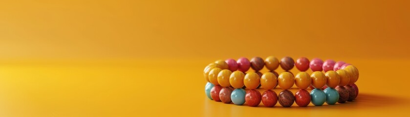 Obraz premium 3D Blender style meditation mala beads, mindfulness technique, cute minimal, isolated on yellow background, space for text
