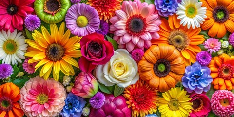 Vibrant and colorful floral background with a variety of beautiful flowers