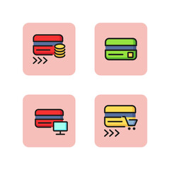 Credit card transactions icon set. Cashback, online shopping, online payment. Banking concept. Vector illustration can be used for topics like paying by card, finance, money